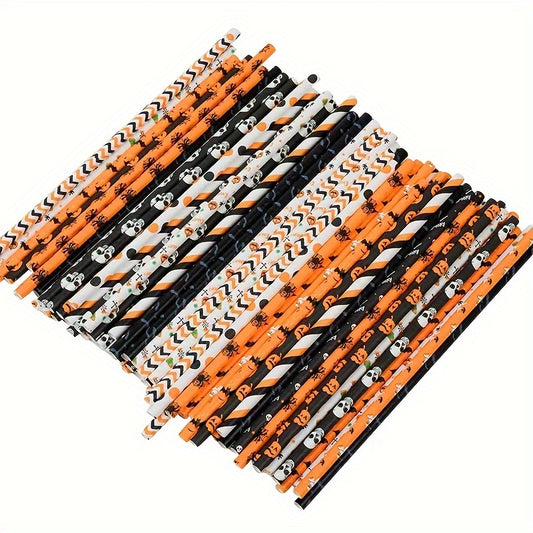 100pcs Halloween Paper Straws Biodegradable Party Straws with Designs