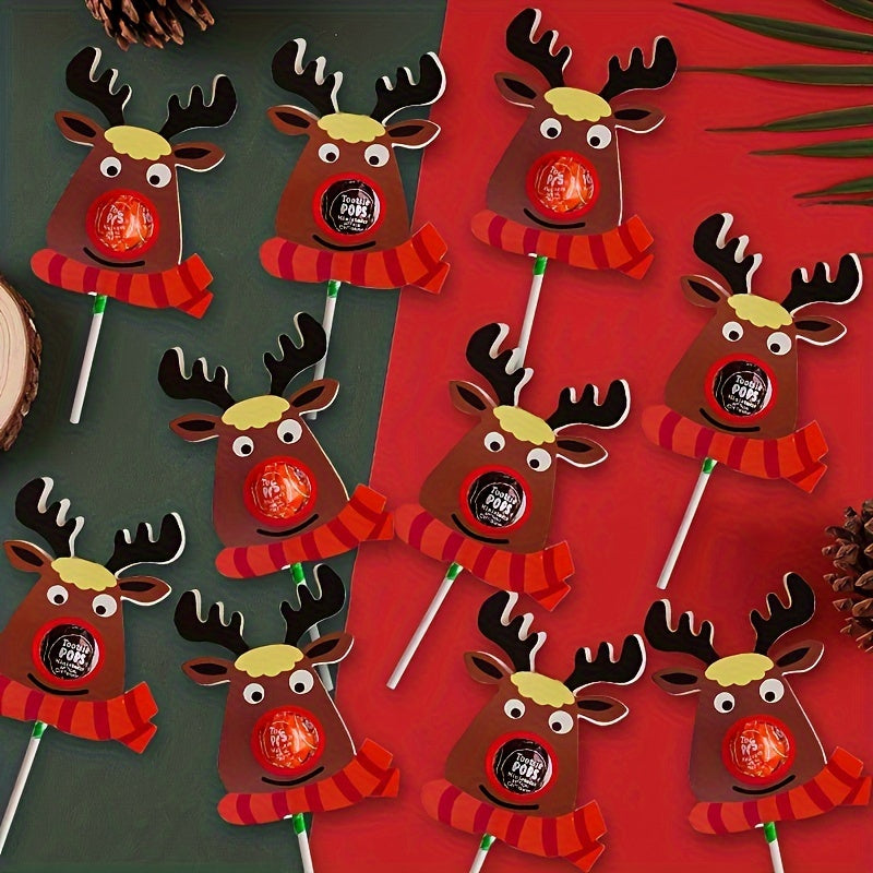 25pcs Big Nose Elk Lollipop Decoration Paper Cards Christmas Party Candy Decor