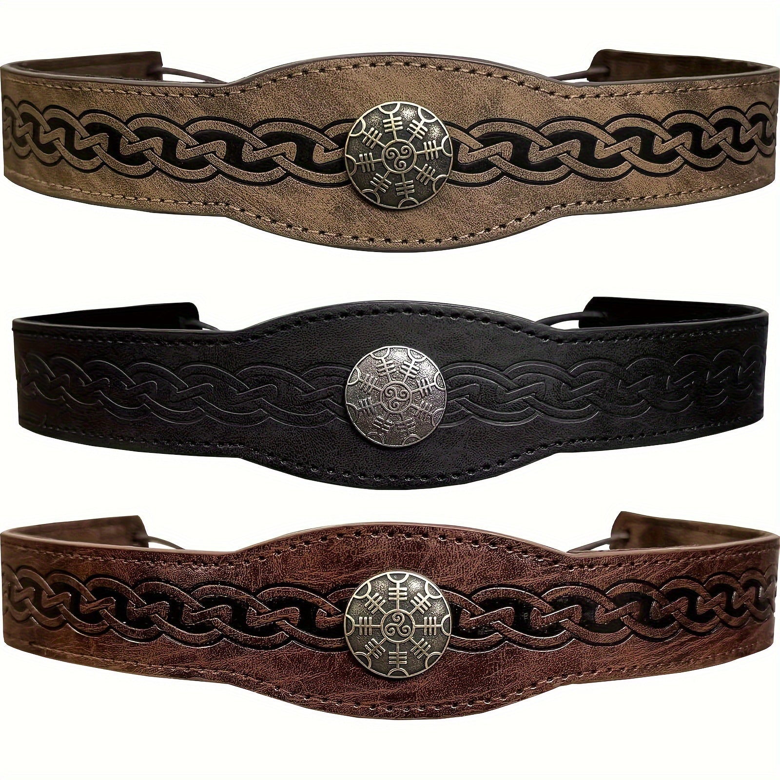 Medieval Embossed PU Leather Headwear Men's Adjustable Headband Retro Roleplay