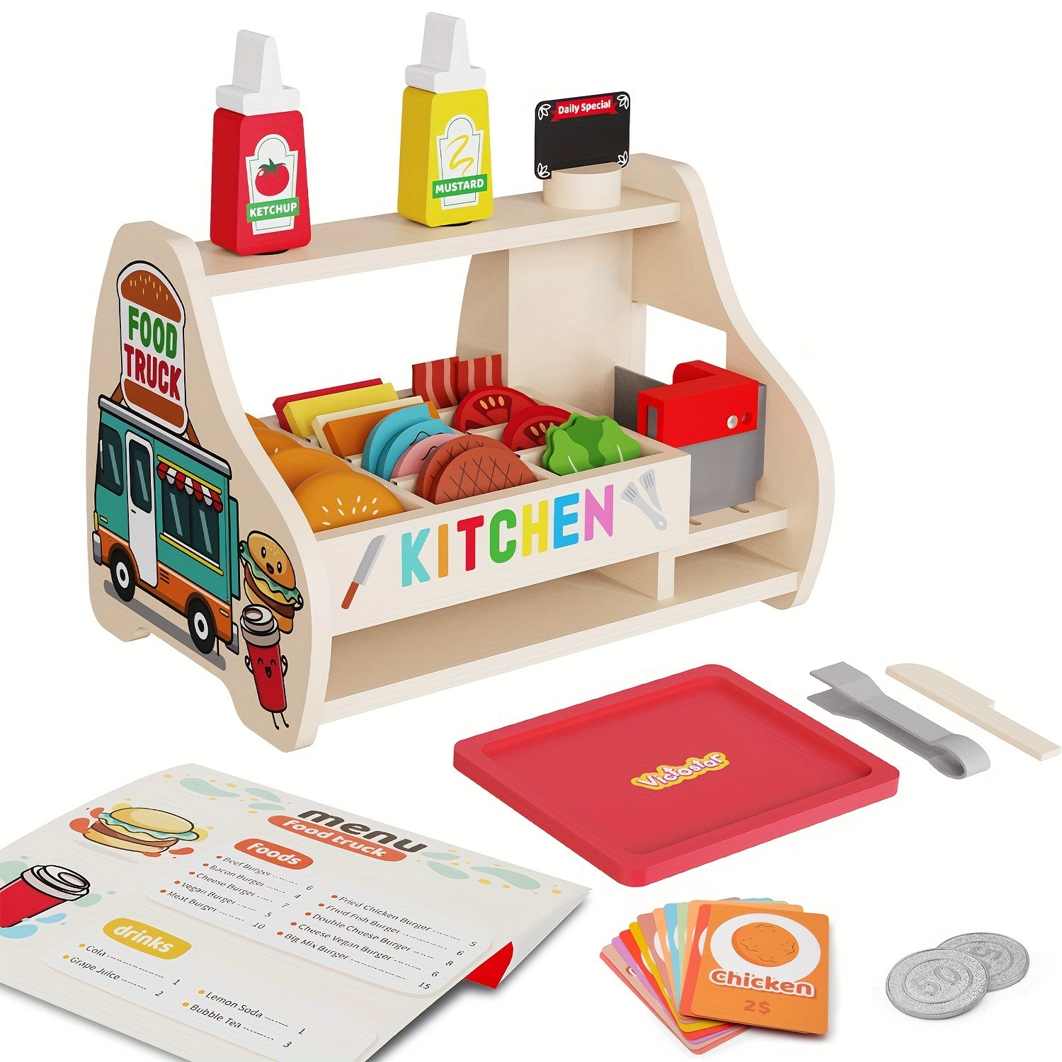 Wooden Game Food Set 58pcs Sliced And Stacked Sandwich Counter Play