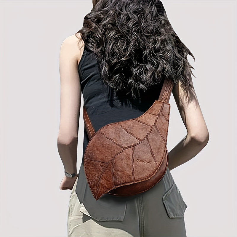 Leaf Shaped Sling Backpack Leather Fanny Packs Vintage Chest Bags