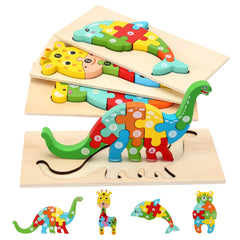 Wooden Animal Puzzles for Kids - Educational Shape Matching Toys