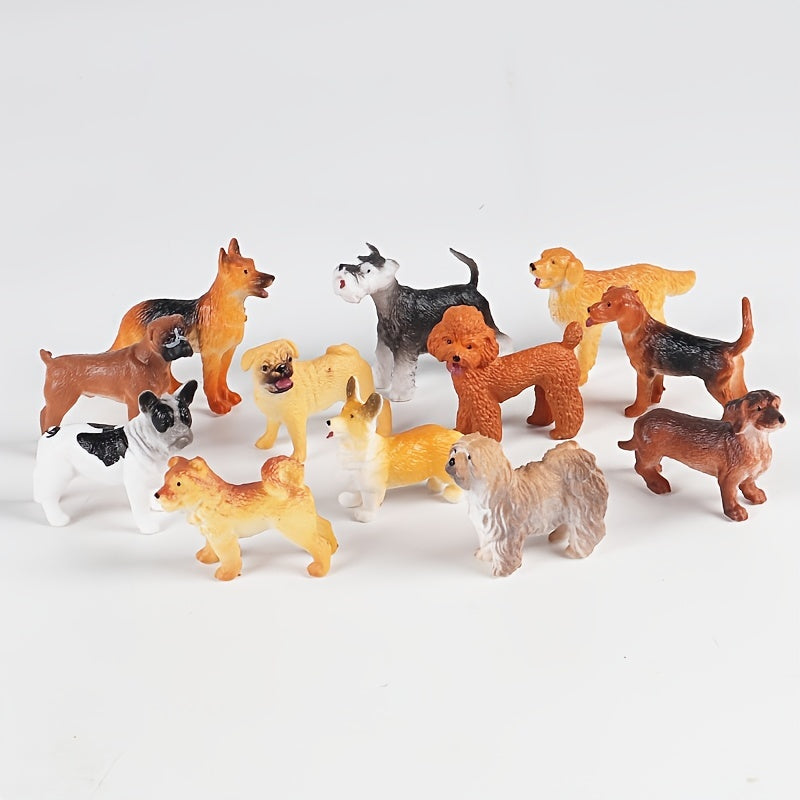 12PCS Mini Dog Figurines Playset Realistic Detailed Plastic Puppy Figures