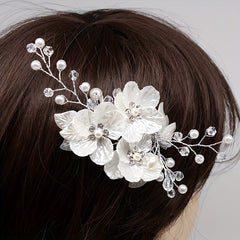 Glitter Flower Hair Comb Silver Rhinestones Butterfly & Flower Hair Clip