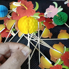 50pcs Hawaiian Hibiscus Fruit Skewers Disposable 3D Honeycomb