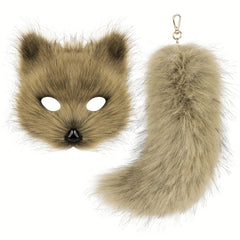 Plush Fox Mask Set with Tail Keychain - Animal Themed Accessories for Halloween