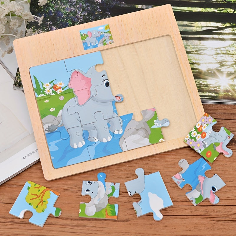 12pc Wooden Jigsaw Puzzle Cartoon Pattern Flat Panel Exercise Attention