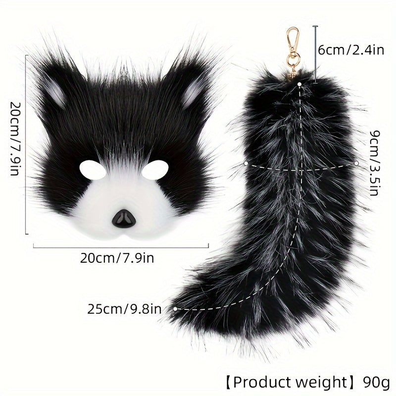 Plush Fox Mask Set with Tail Keychain - Animal Themed Accessories for Halloween