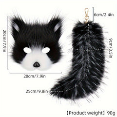 Plush Fox Mask Set with Tail Keychain - Animal Themed Accessories for Halloween