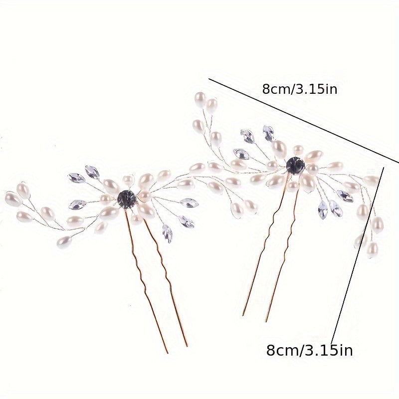2pcs Pearl & Rhinestone U Hairpins for Bridal Updos & Parties