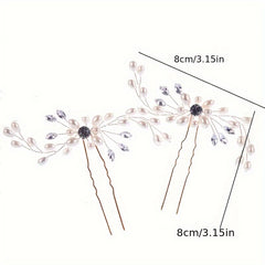 2pcs Pearl & Rhinestone U Hairpins for Bridal Updos & Parties