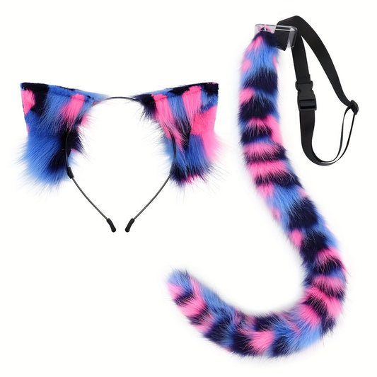 2pcs Faux Fur Cat Tail & Animal Ears Set