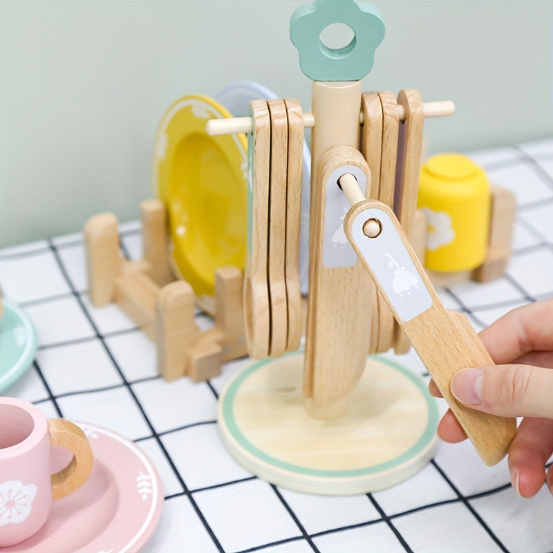 Kids Wooden Play Kitchen Set with Utensils & Food - Perfect for Ages 3-6