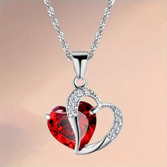 Red Heart Pendant Necklace with Red Rose Romantic Jewelry for Women