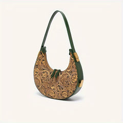 Vintage Crescent Flower Embossed Shoulder Bag Retro Hobo Underarm Purse
