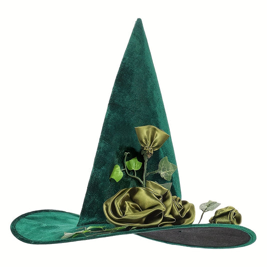 Velvet Witch Hat w/ Vine & Flower, Halloween Cosplay Parties