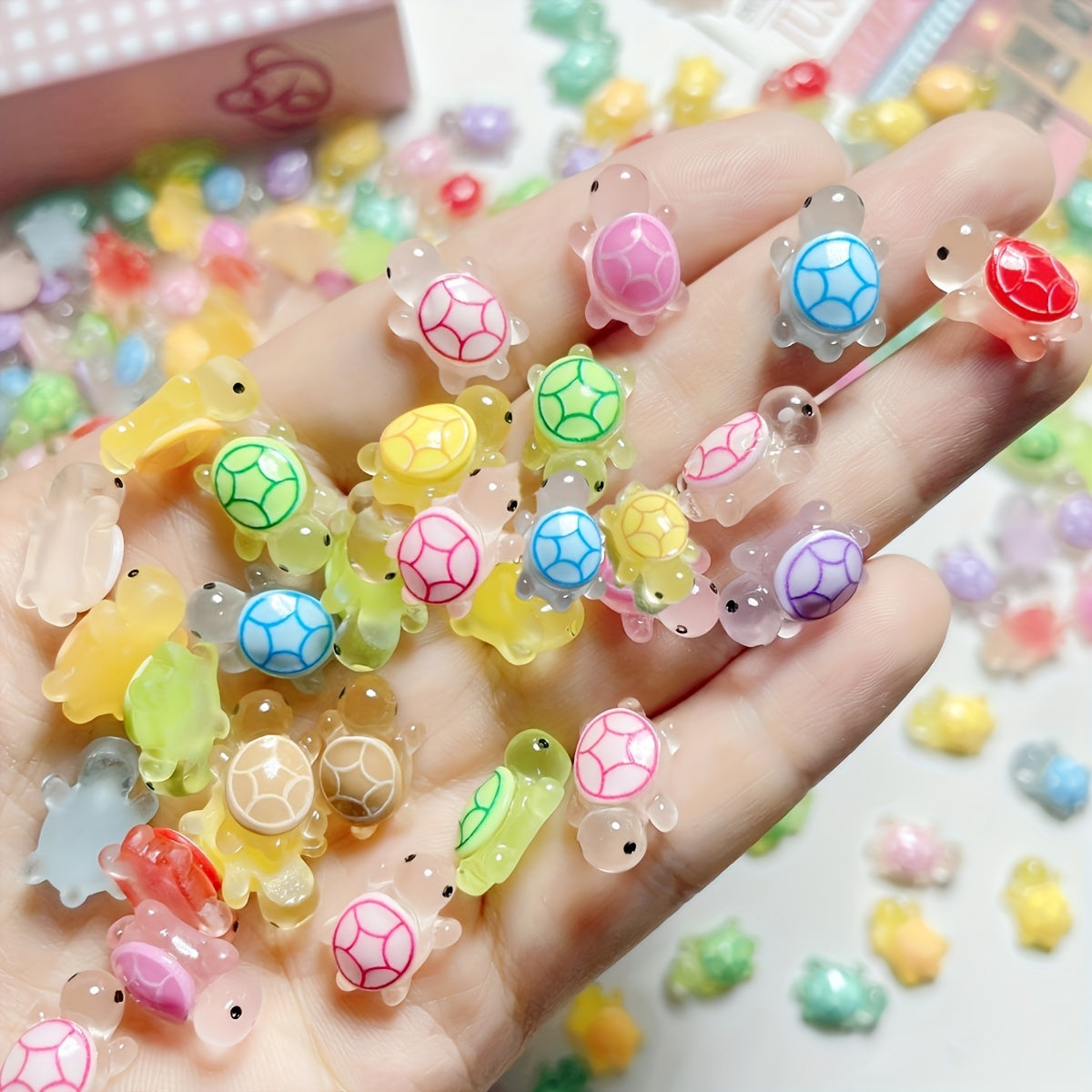 50pcs Mini Turtle Night Light Toy Set with Gift Bag Resin Duck Realistic Party