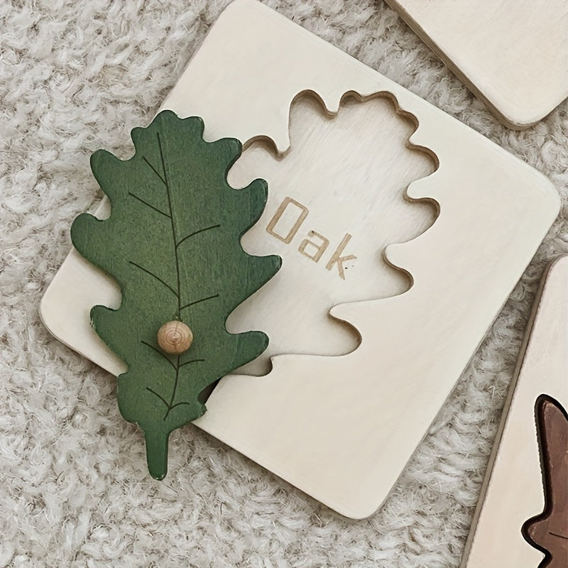 Wooden Leaf Puzzle Shapes Matching Cognitive Board