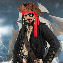 Pirate Captain Costume Set Hat & Eye Mask Polyester Halloween Cosplay