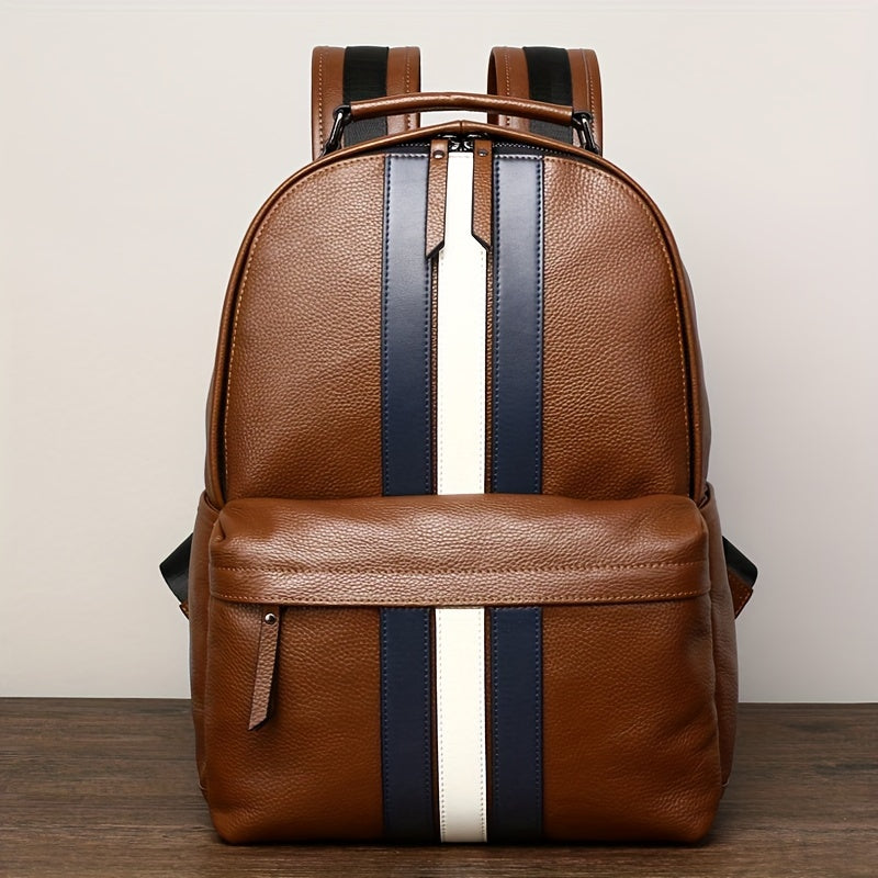 Stylish Cowhide Leather Backpack for Men - Durable & Spacious Travel Companion