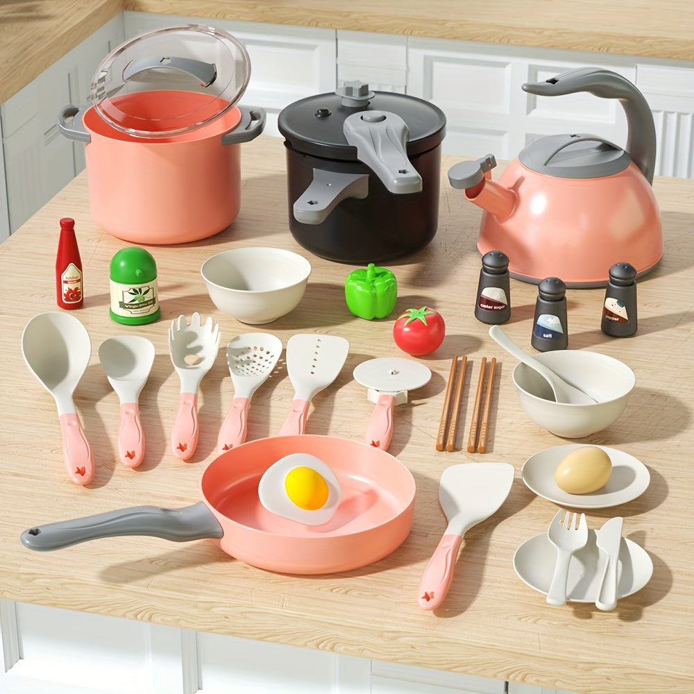 32-Piece Kids Kitchen Playset with Pretend Cooking & Food Toys