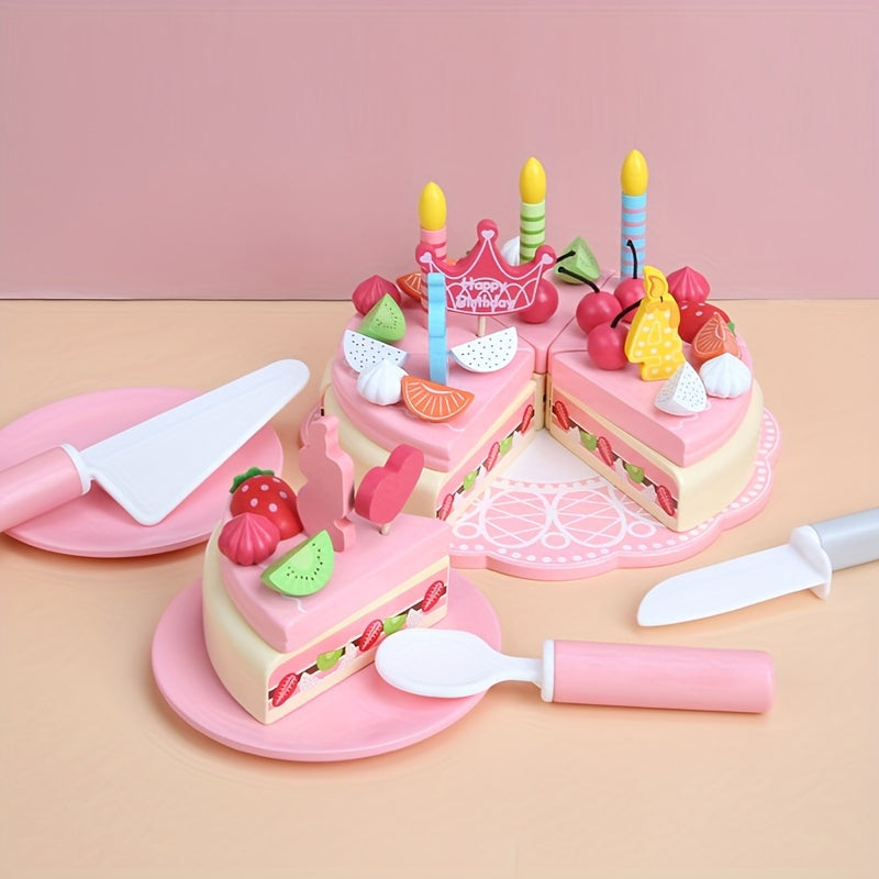 48pcs Wooden Kids Birthday Cake Toys Home Play Set Boy Girl Gift