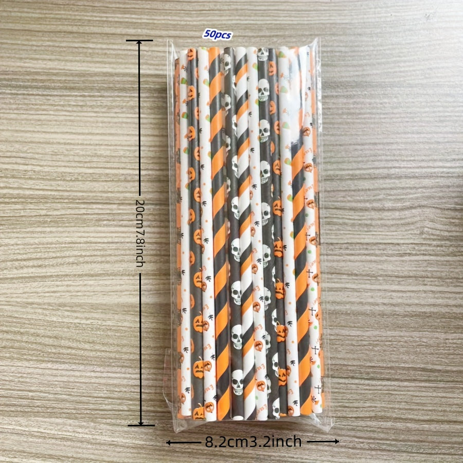 Halloween Paper Straws 50 Pack Biodegradable Skull Patterns Cocktail Accessories