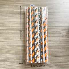Halloween Paper Straws 50 Pack Biodegradable Skull Patterns Cocktail Accessories