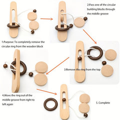 Wooden Brain Teaser Game with Ancient Locks Classic Magic Ring Puzzle Toy