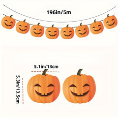 2 Pack Halloween Pumpkin Banner Festive Paper Jack o Lantern Garland