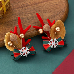 2pcs Christmas Hair Clips with Antlers & Snowflake Bow