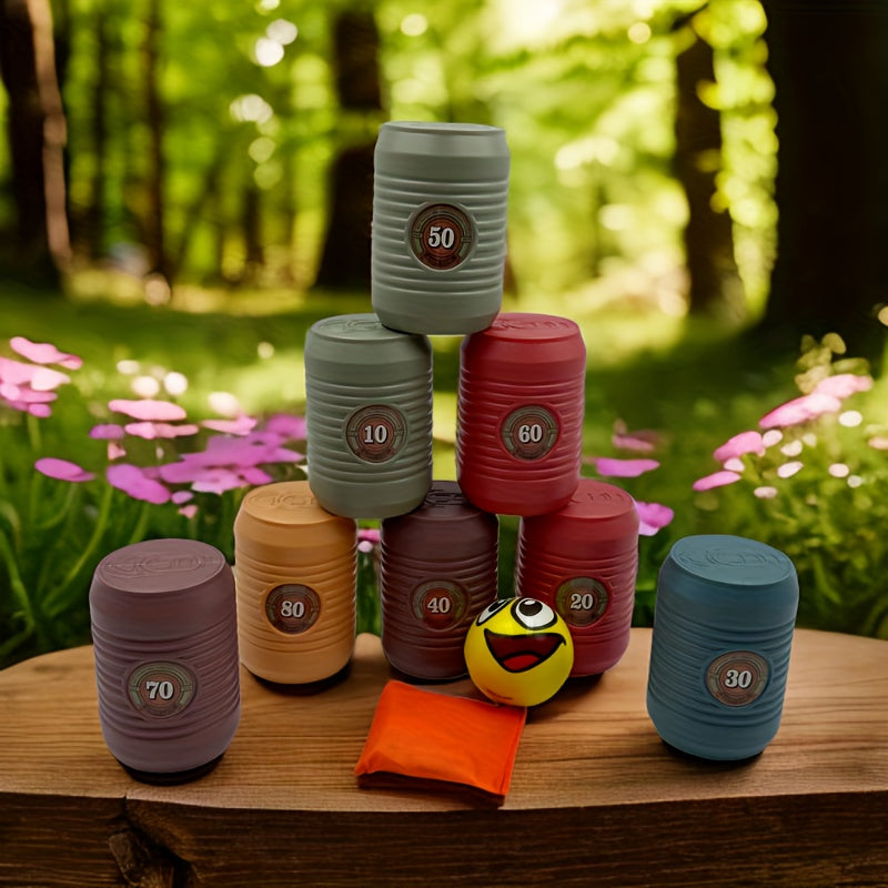 Knock Down Can Game Set Outdoor Activity for Kids Ages 3-6 Durable Plastic