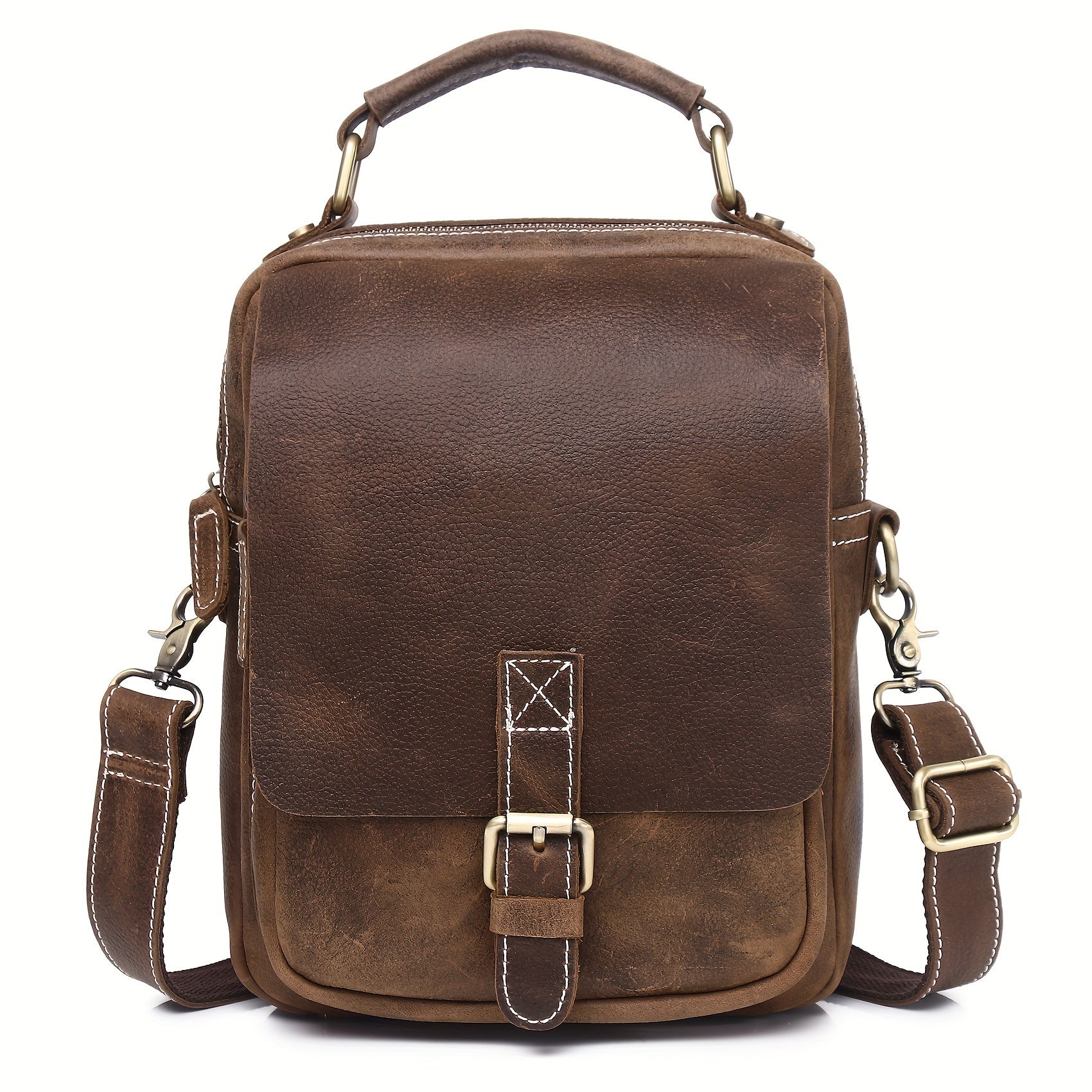 Classic Vintage Leather Messenger Bag Adjustable Strap Crossbody Shoulder Bag