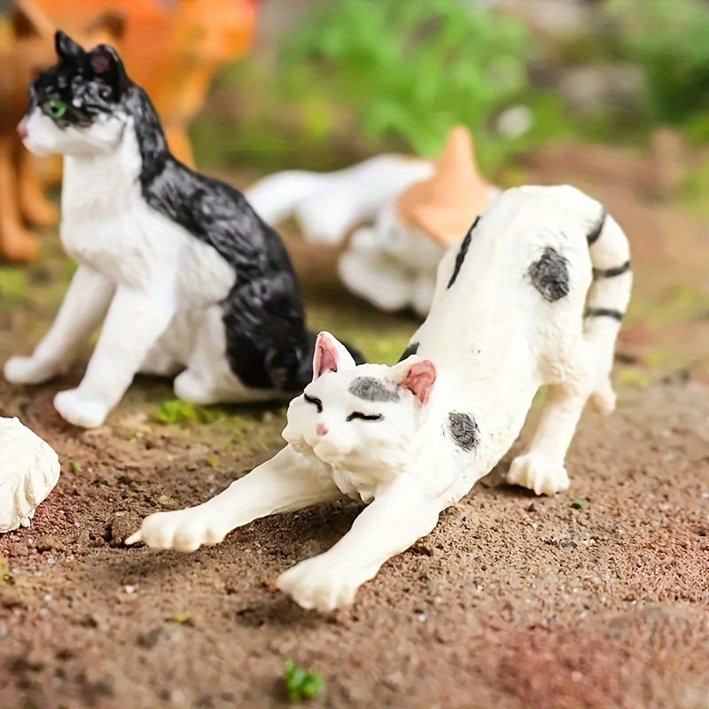 Realistic Grey & Orange Cat Figurine Set, Cat Flower Cat Home Decorations