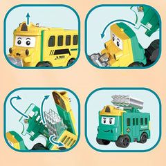 Transforming Truck Playset Fire Truck Bulldozer Toy for Kids Age 3 6