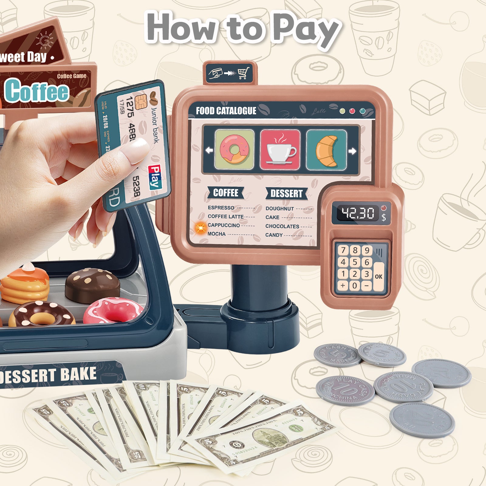 Kids Coffee Maker Play Set Dessert Shopping Toy