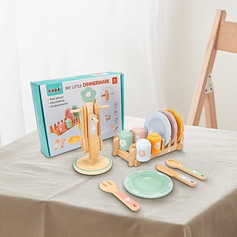 Kids Wooden Play Kitchen Set with Utensils & Food - Perfect for Ages 3-6
