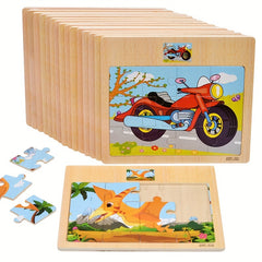 12pc Wooden Jigsaw Puzzle Cartoon Pattern Flat Panel Exercise Attention