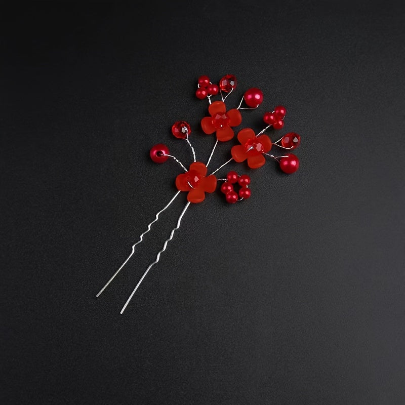 Red Crystal Hairpin Wedding Jewelry Dress Accessories