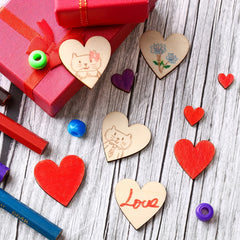 50pcs Hand Painted Wooden Heart Ornaments DIY Love Graffiti Accessories