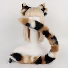2pcs Faux Fur Cat Tail & Animal Ears Set