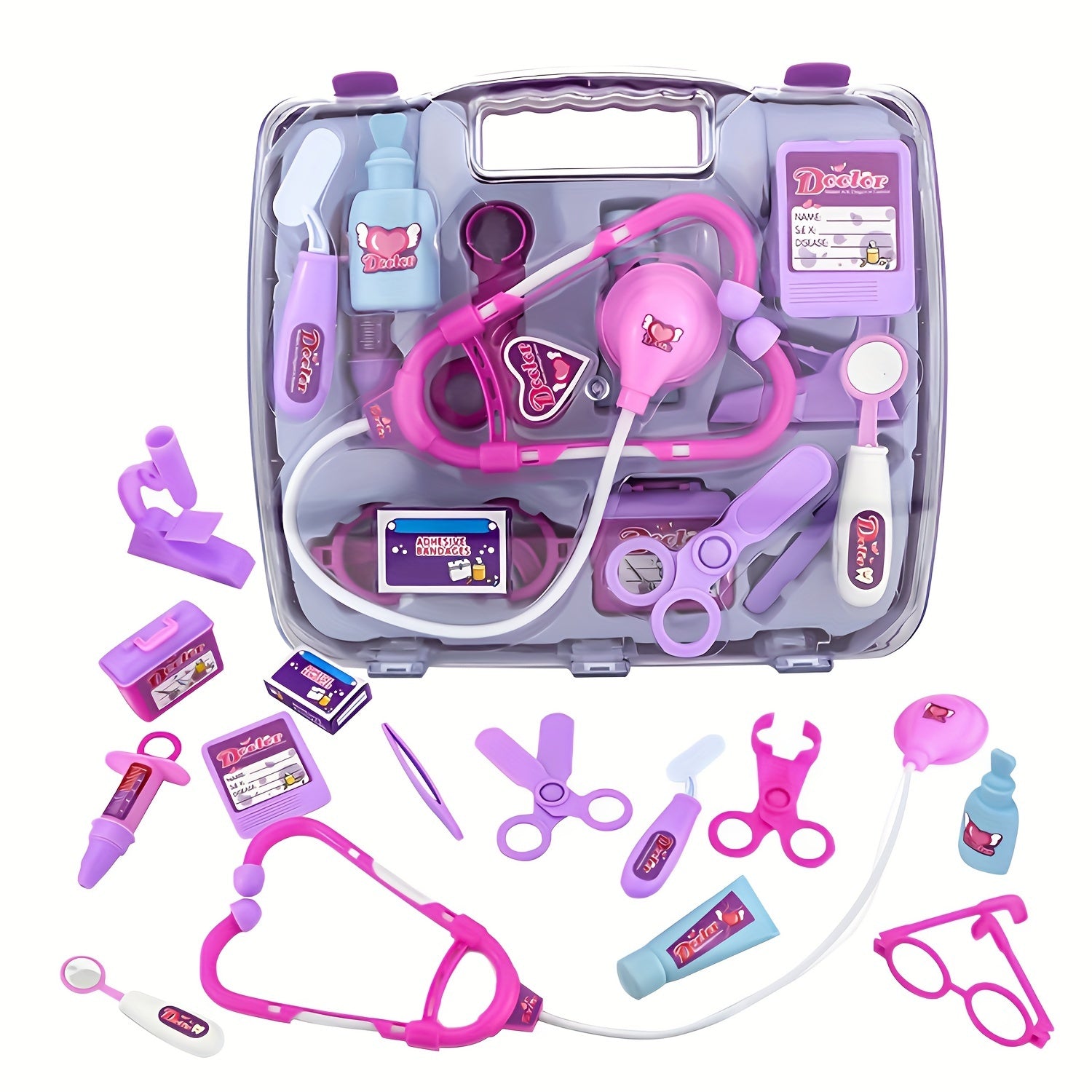 15 Piece Children's Doctor Playset & Medical Kit Pink
