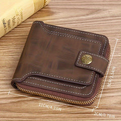 Men's PU Button Decor Zipper Credit Card Holder Bifold Wallet