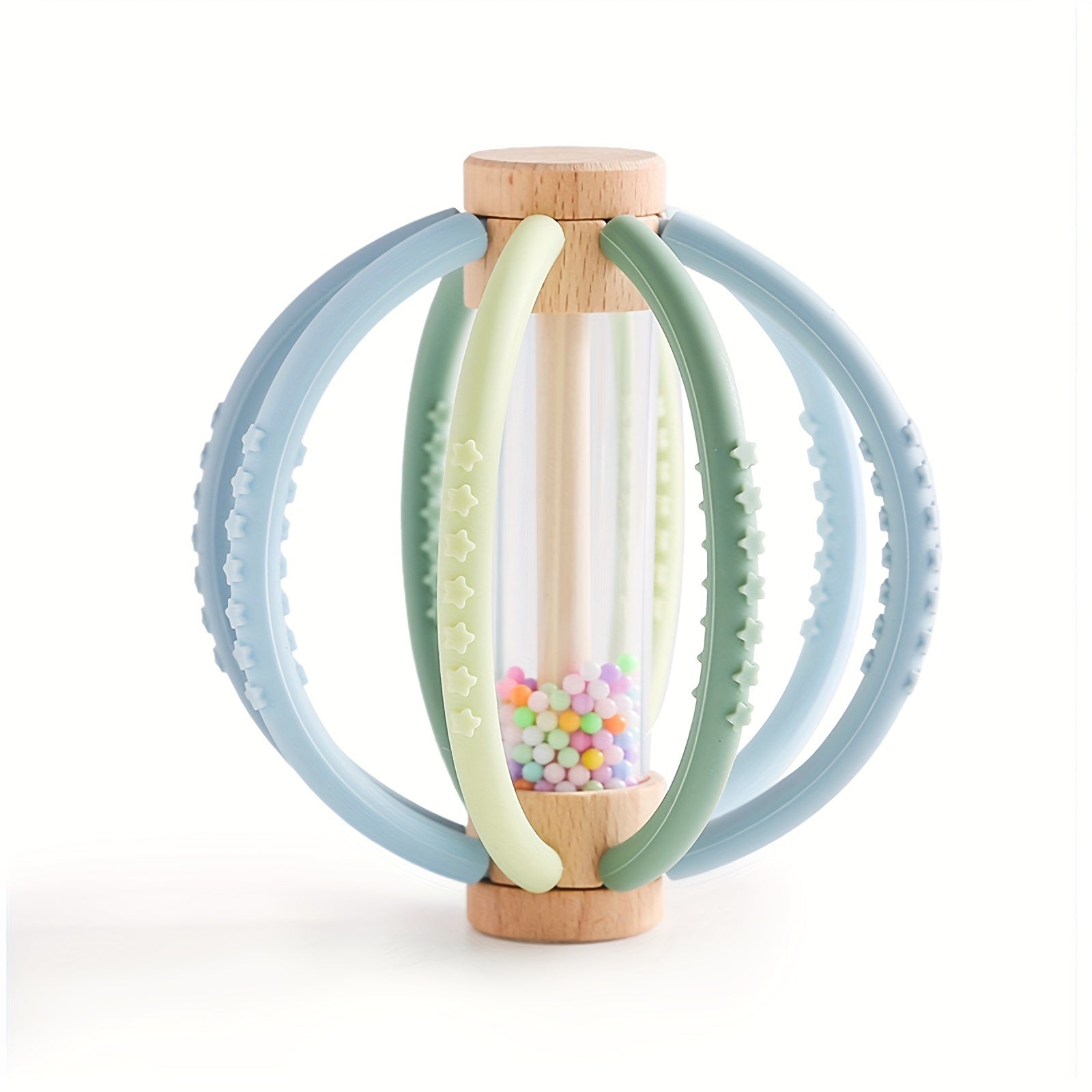 Wooden & Silicone Rattle + Colorful Sand Timer Set