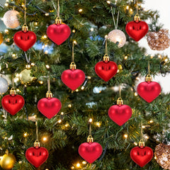 12pcs Red Heart Shaped Ornaments for Whimsical Christmas Tree Decor
