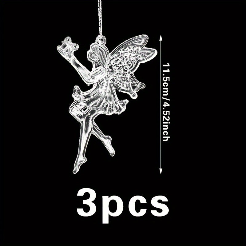 3pcs Christmas Acrylic Snowflake Ice Angel Wing Pendants