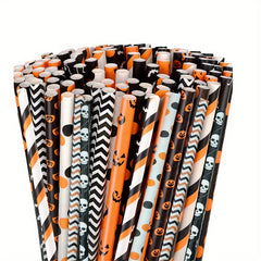 Halloween Paper Straws 50 Pack Biodegradable Skull Patterns Cocktail Accessories