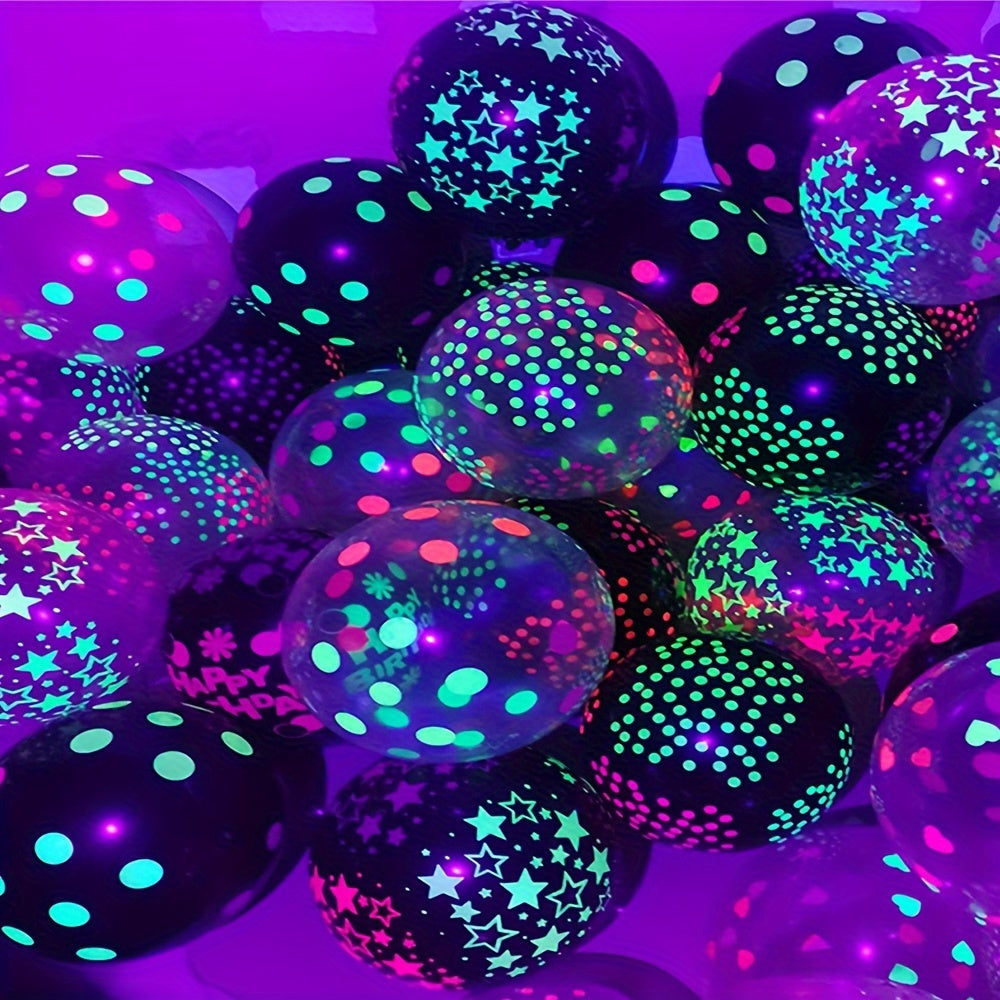 Neon Glow Balloons UV Blacklight Latex Balloons Mixed Polka Dot Reusable