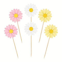 12pcs Pink Daisy Cupcake Toppers Spring Flower Cake Decorations