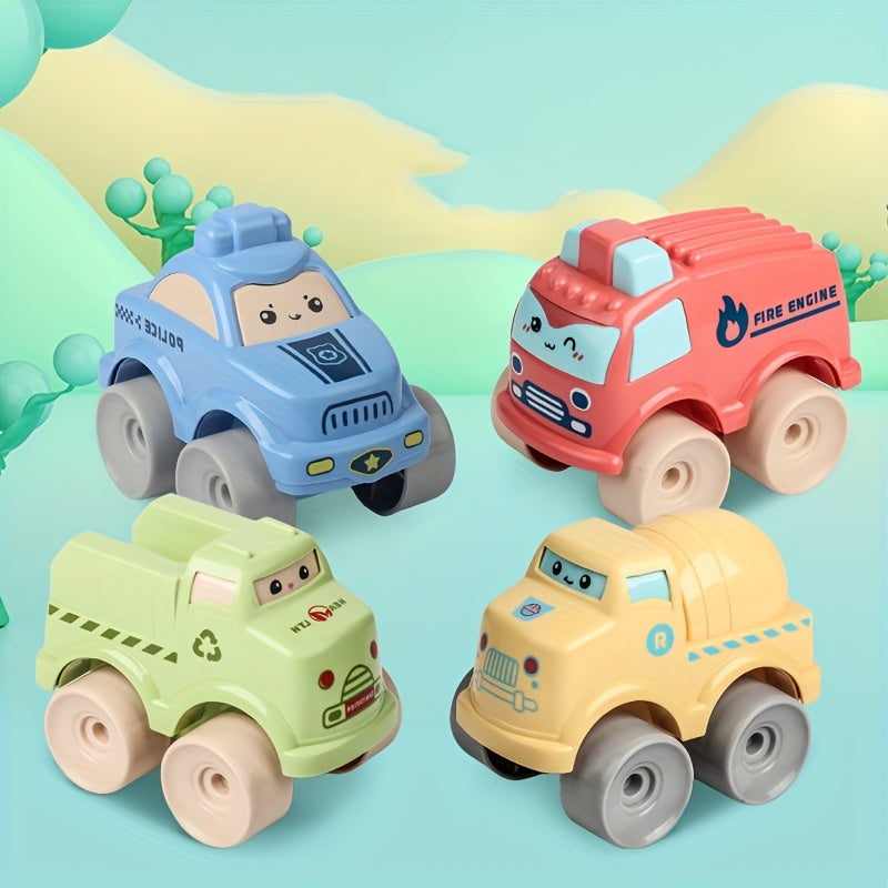 4 Cartoon-Inspired Kids' Toy Vehicles Inertia Space Cars Playset